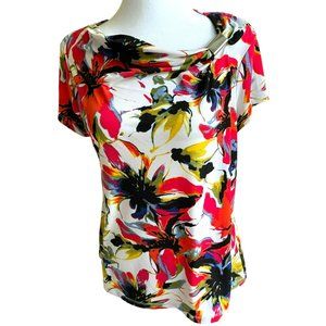 212 Collection Blouse Top Multi Color Floral Pattern Size M